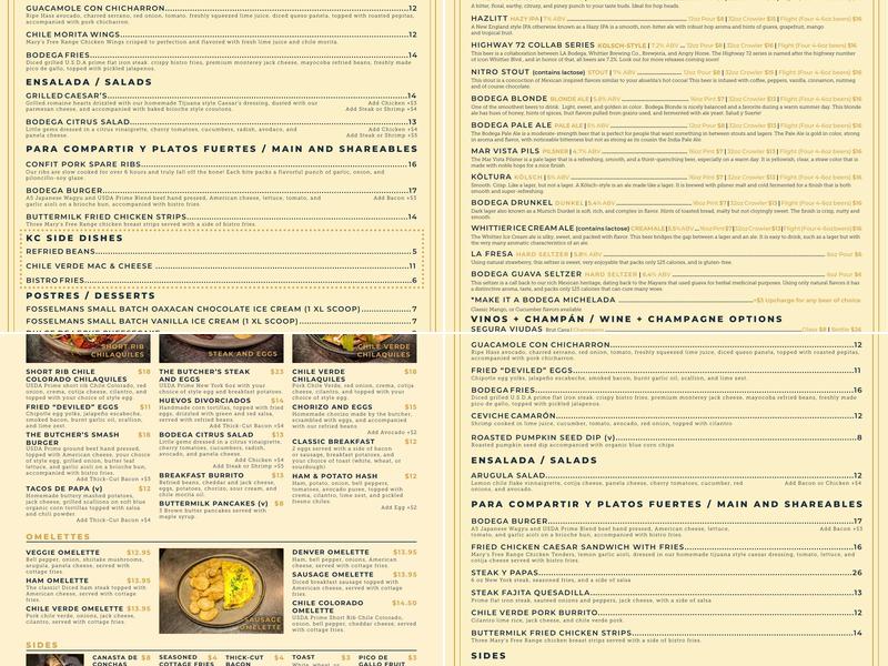 LA Bodega Brewing Company Menu