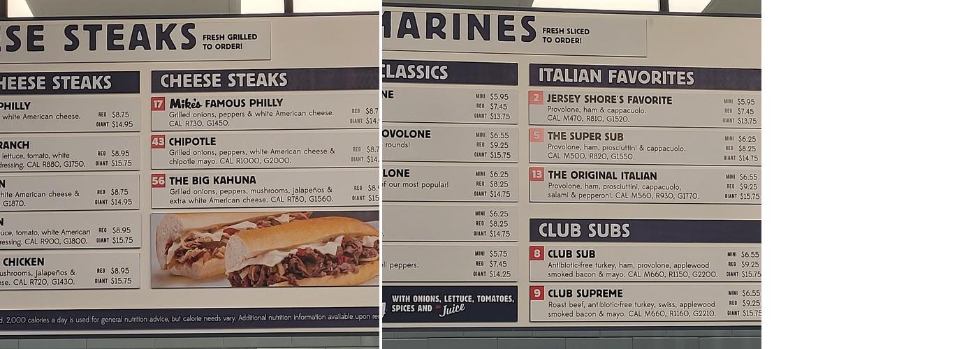 Jersey Mike's Subs Menu