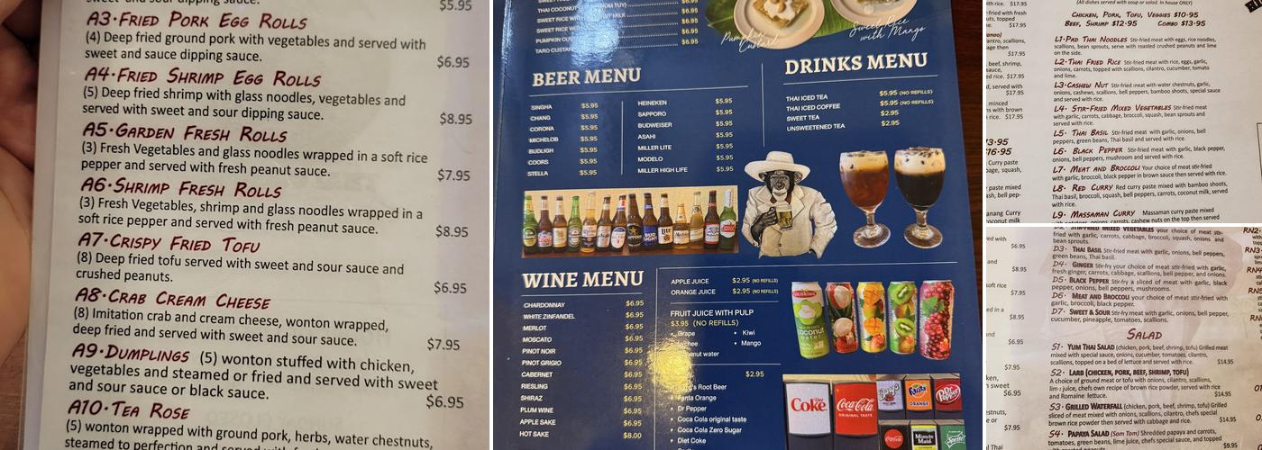 Hill Monkeys Thai Cuisine Menu