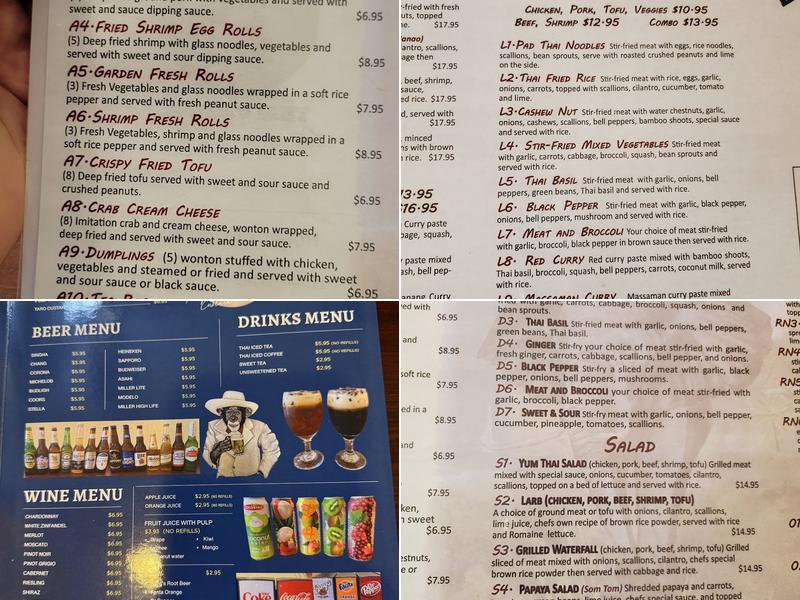 Hill Monkeys Thai Cuisine Menu