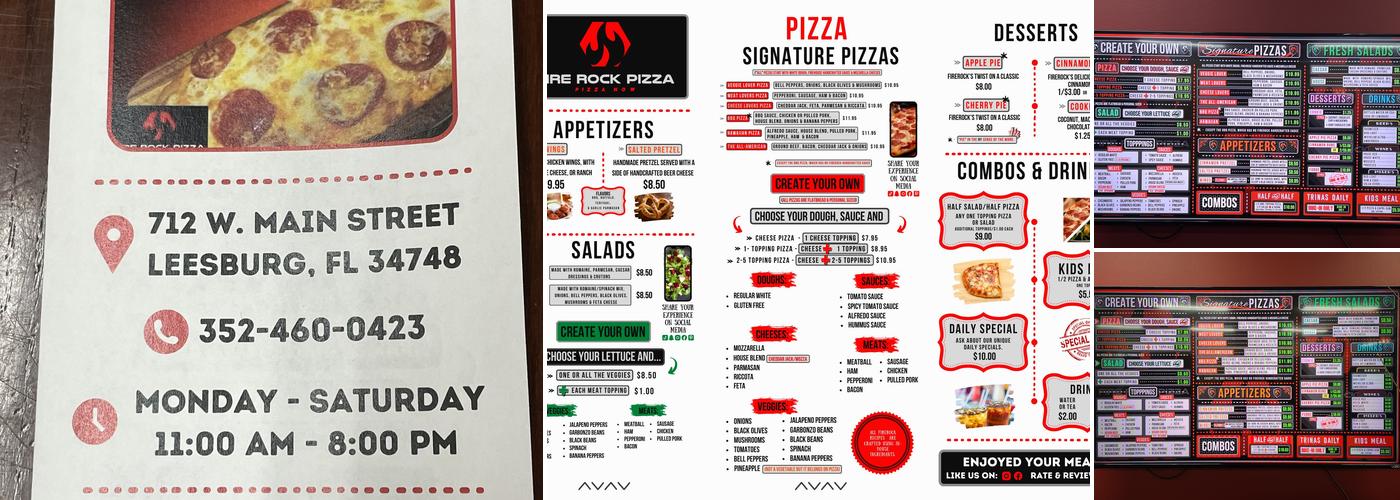 Fire Rock Pizza Menu