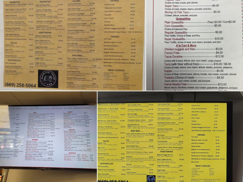 Burritos Tacos y Mas Menu