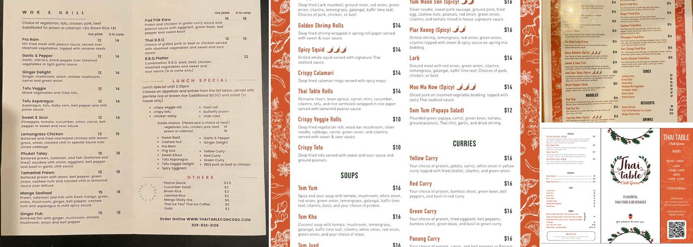 Thai Table Oak Grove Menu