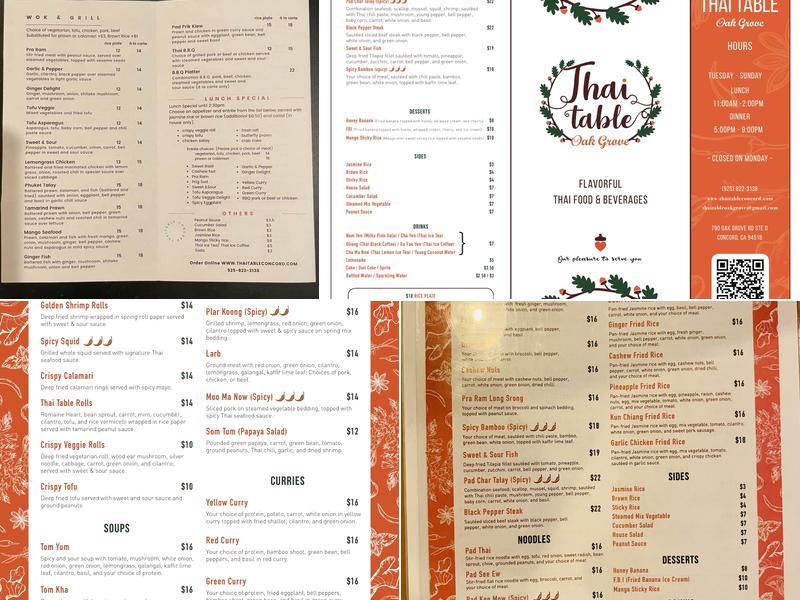 Thai Table Oak Grove Menu