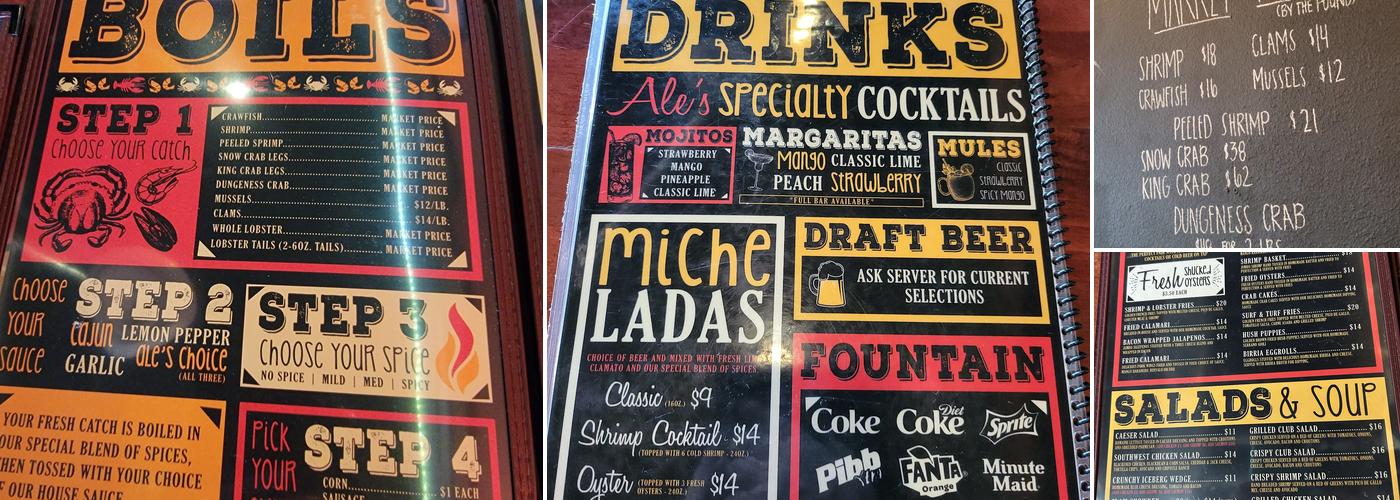 Ale's Crab House Menu