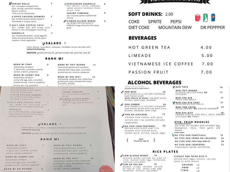 VinBun Vietnamese Bistro Menu
