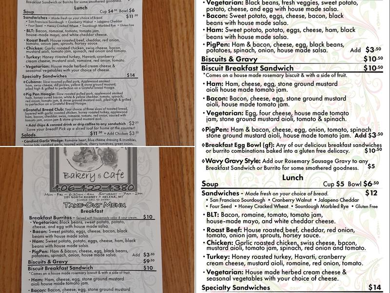 The Grateful Bread Bakery and Cafe Menu