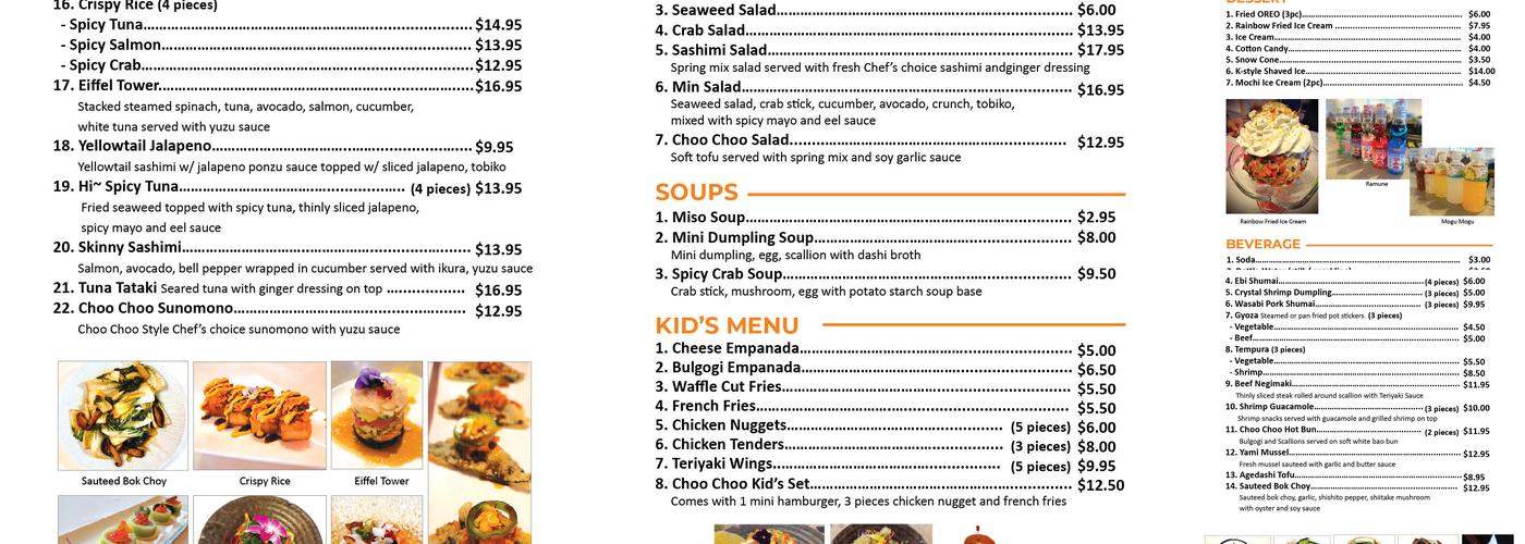 Choo Choo Train Sushi Menu