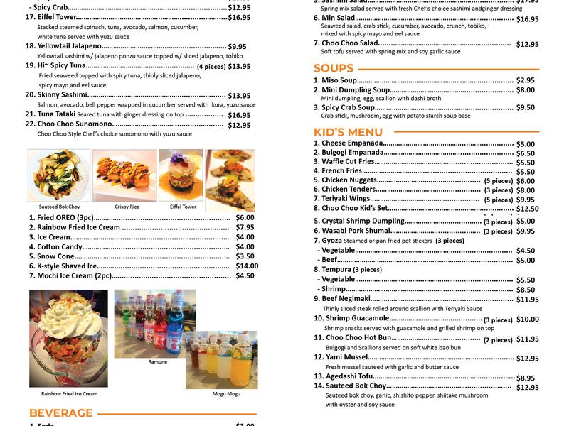 Choo Choo Train Sushi Menu