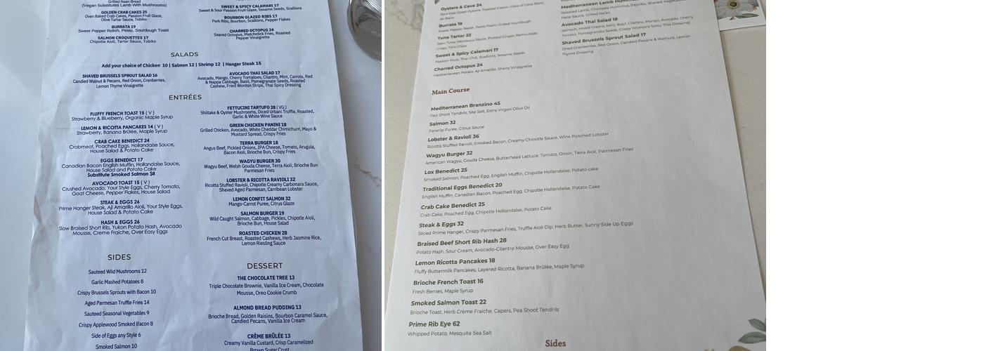 Terravita Edgewater Menu