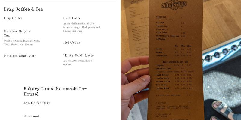 Junction Coffee Menu