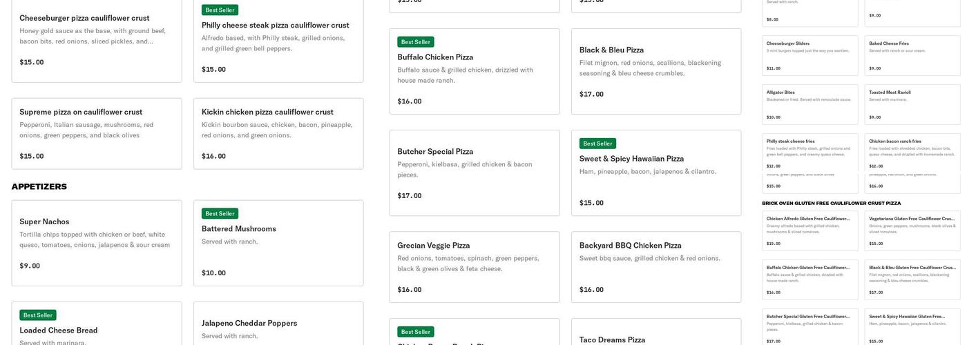 Bricks and Brews Menu