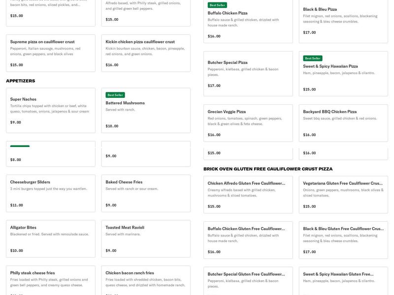 Bricks and Brews Menu