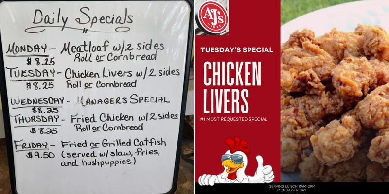 AJ's Diner Menu