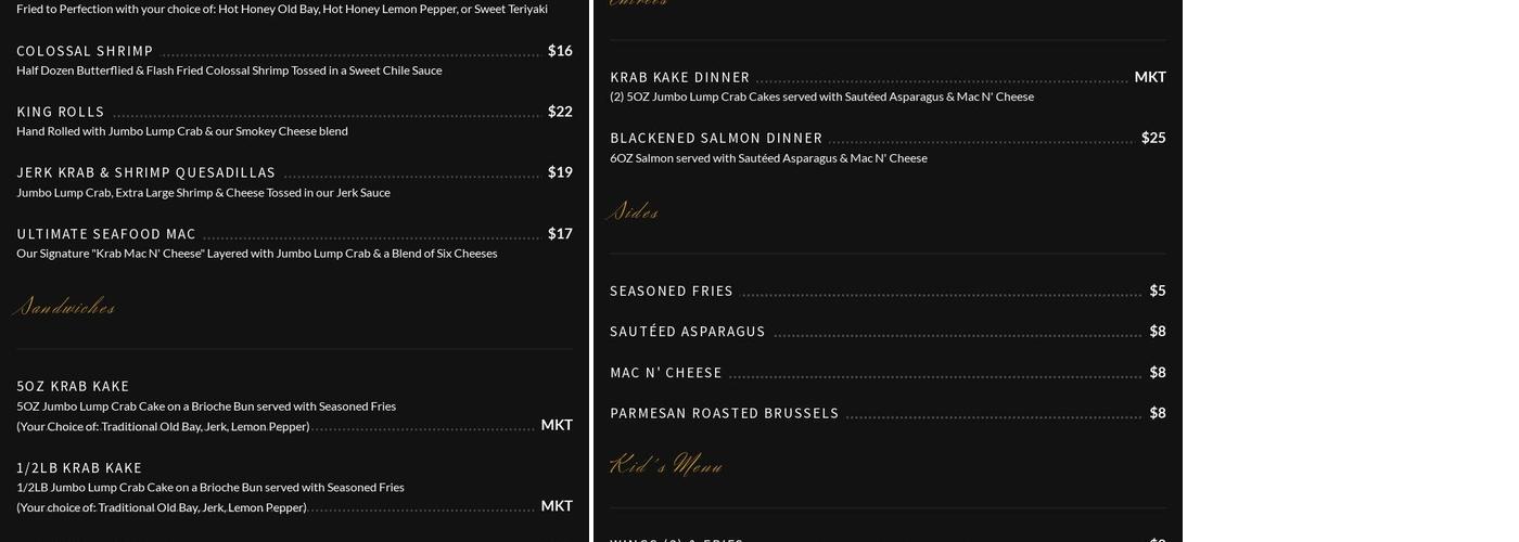 Krab King Menu