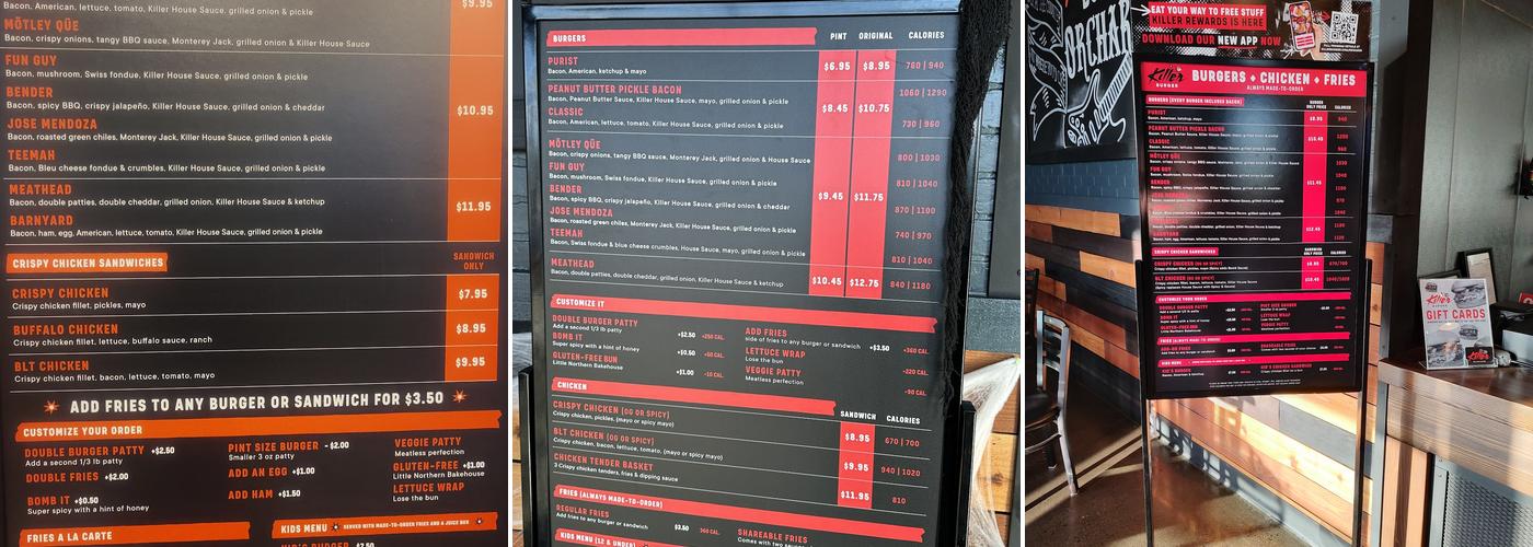 Killer Burger Orchards Menu