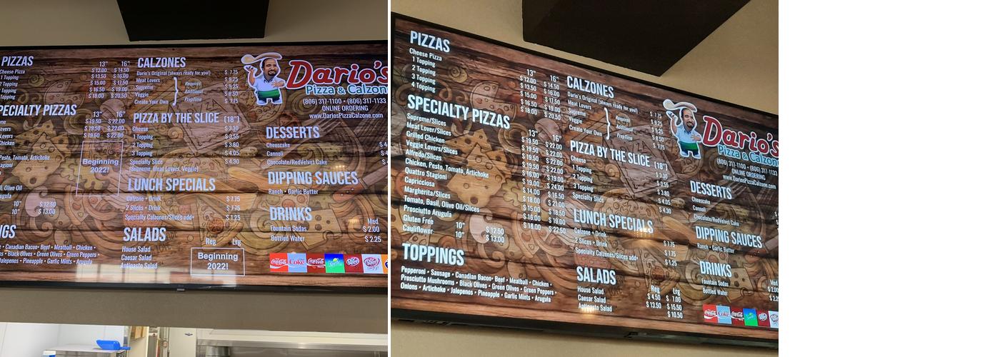 Dario’s Pizza & Calzones Menu