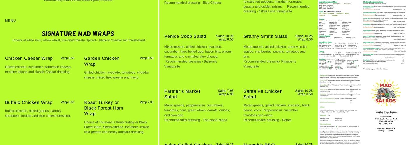 Mad Salads Menu