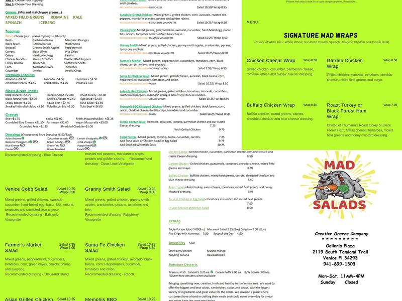 Mad Salads Menu