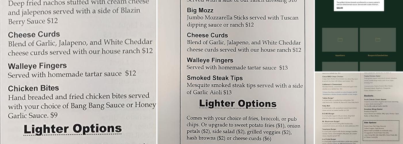 Tables Steakhouse Menu