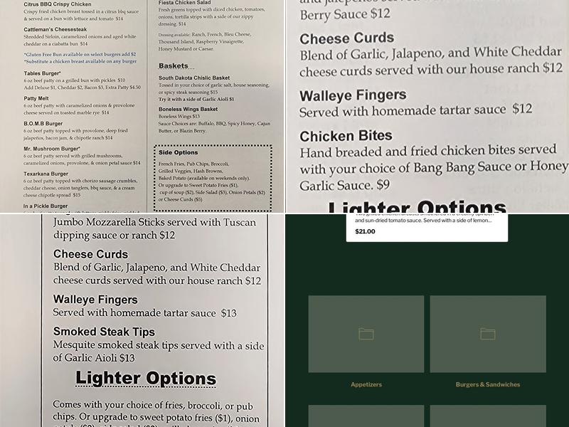 Tables Steakhouse Menu