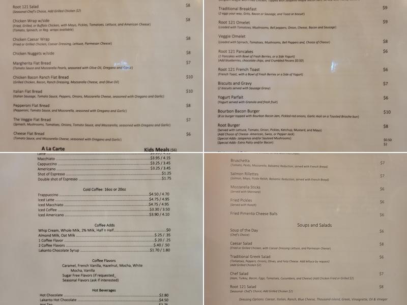 Root 121 Café Menu