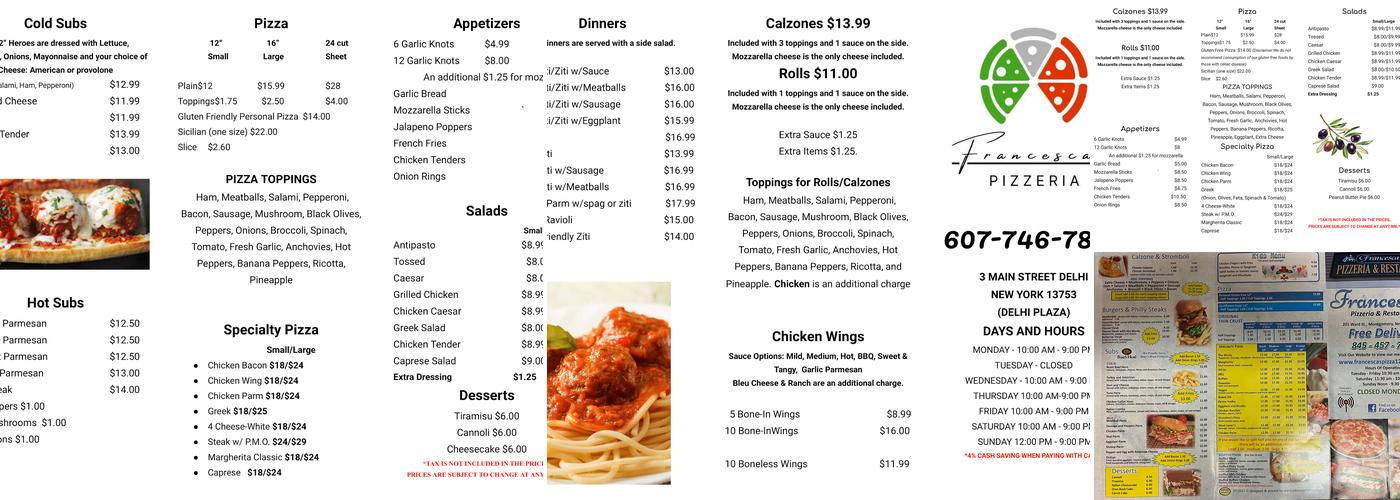 Francesca’s Pizzeria & Restaurant Menu