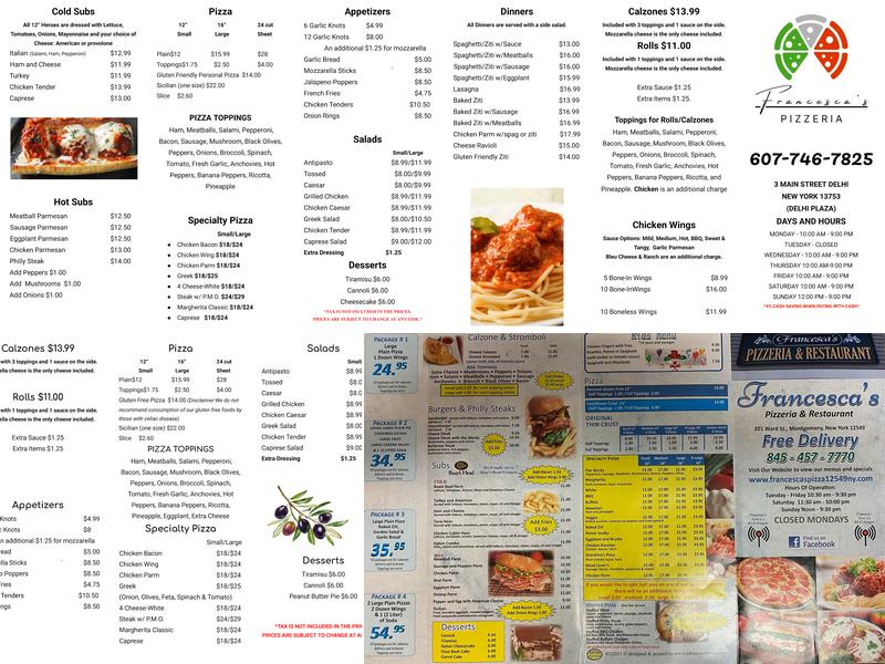 Francesca’s Pizzeria & Restaurant Menu