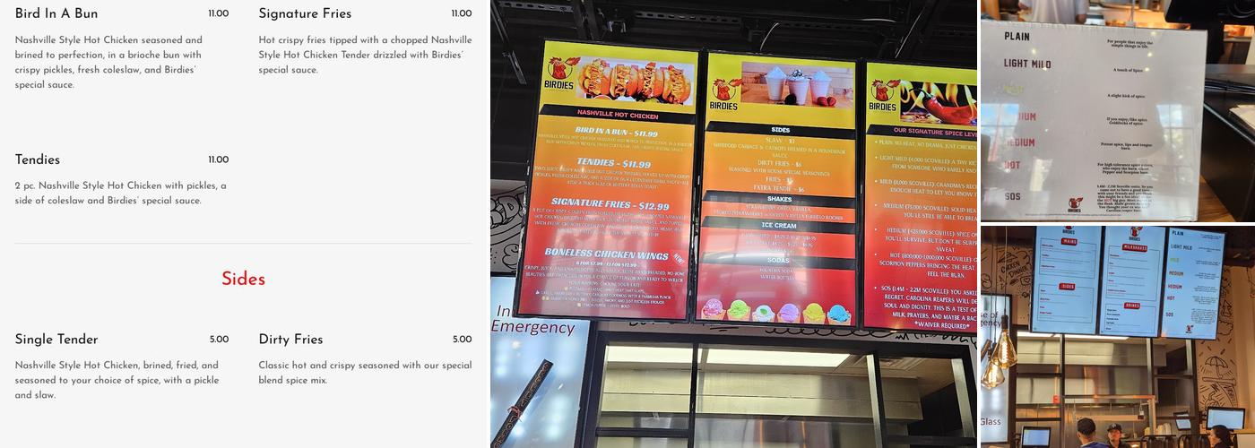 Birdies Hot Chicken Menu