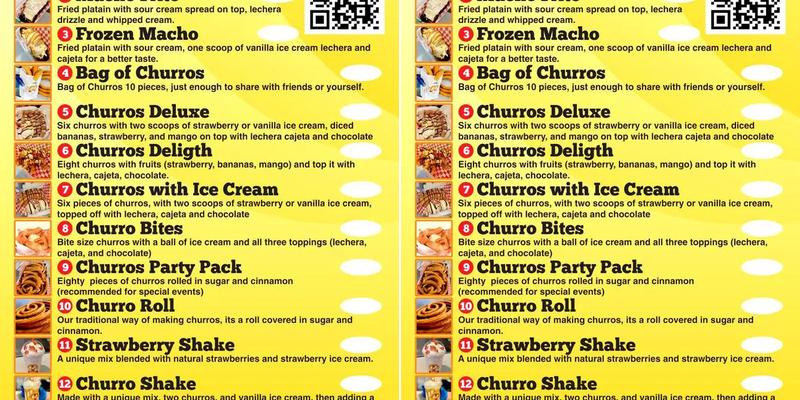 Churros hueso's Menu