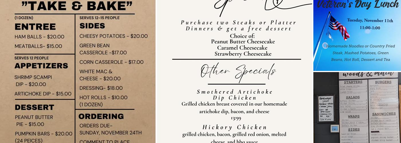 Woods & Main Menu