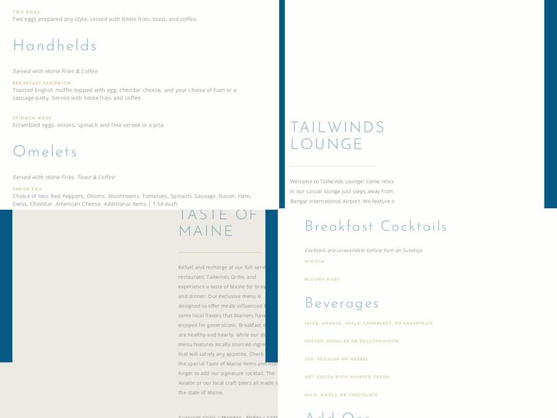 Tailwinds Grille Menu