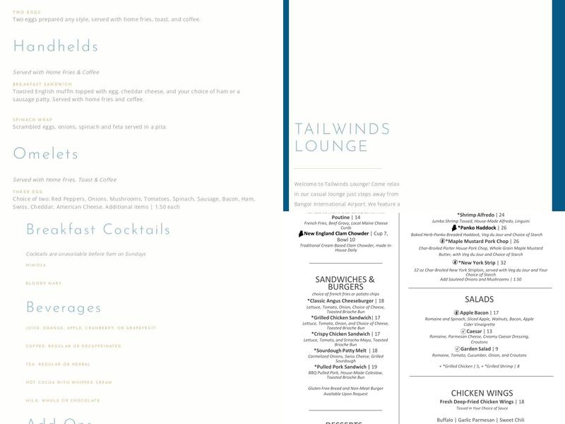 Tailwinds Grille Menu