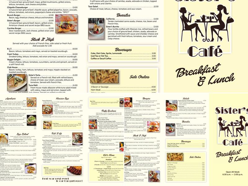 Sister's Cafe Menu