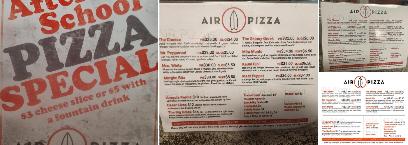 AIR Pizza Menu