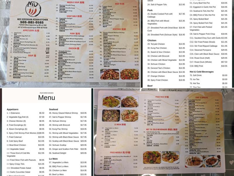 Neo Szechuan Menu