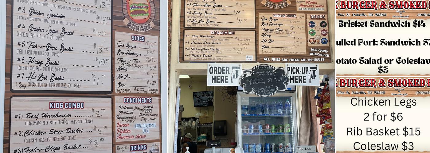 Oak Burger Menu