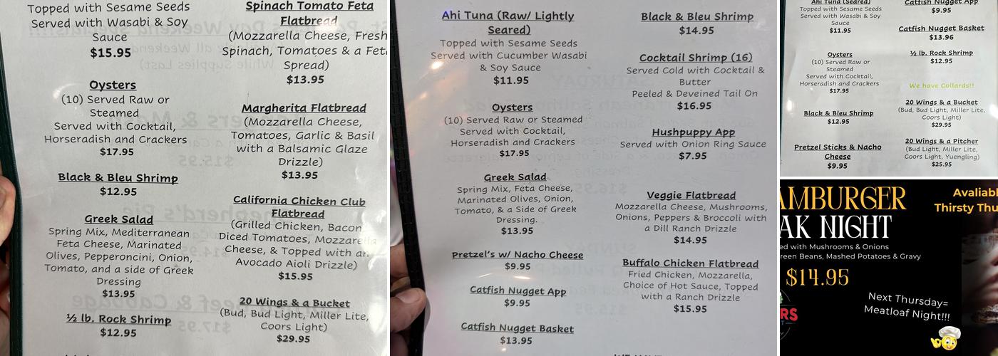 Drifters Riverfront Bar & Grill Menu