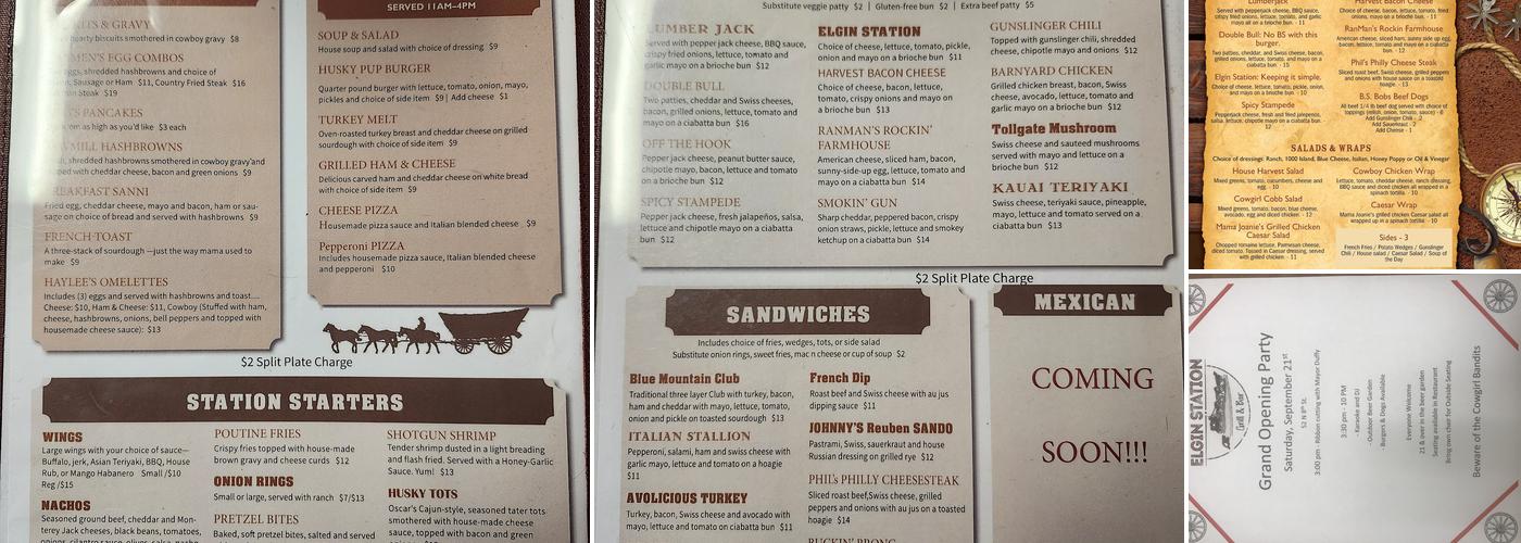 The Elgin Station Grill and Bar Menu