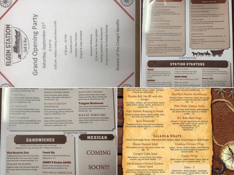 The Elgin Station Grill and Bar Menu
