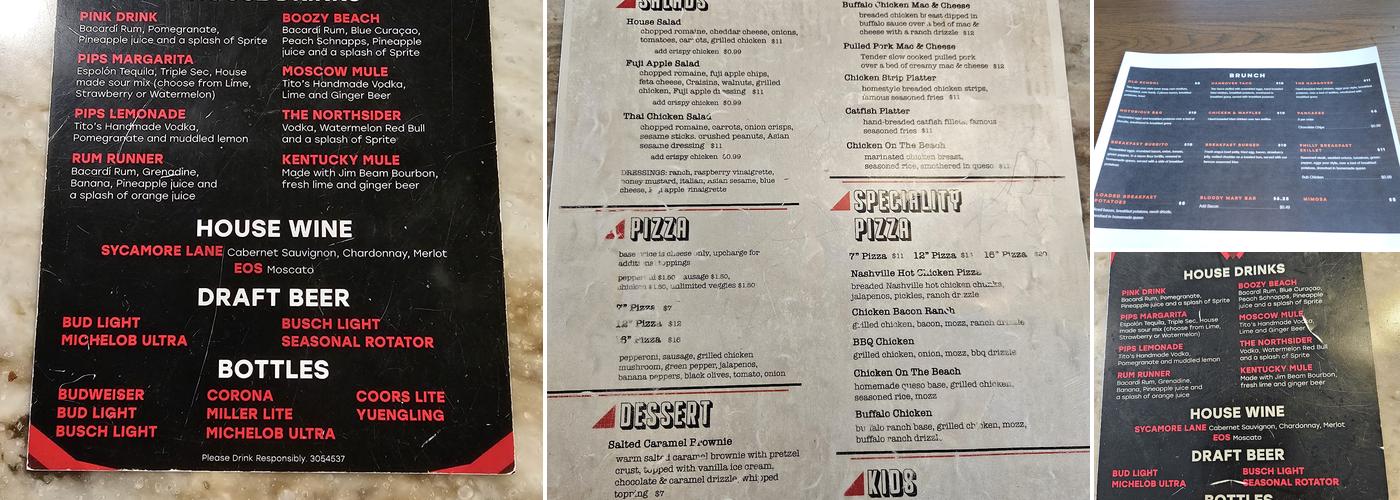 Pips Pub Menu