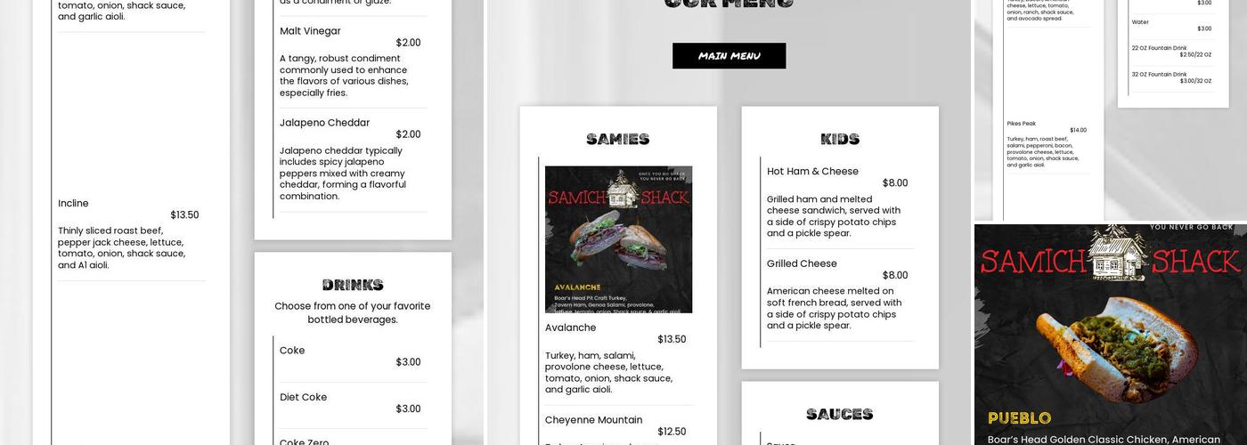 Samich Shack Menu