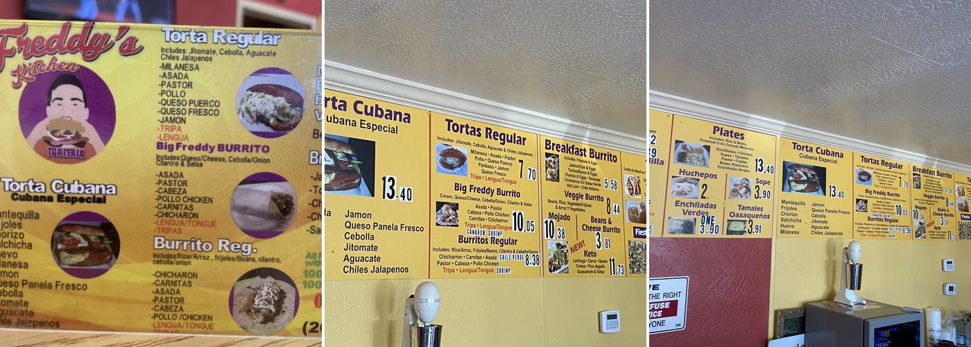 Freddy's Kitchen Toteria Menu