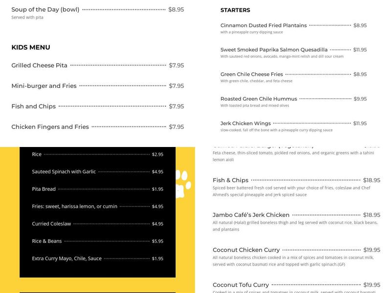Jambo Bobcat Bite Menu