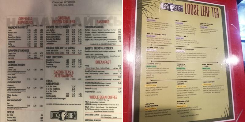 Dazbog Coffee Pershing Menu