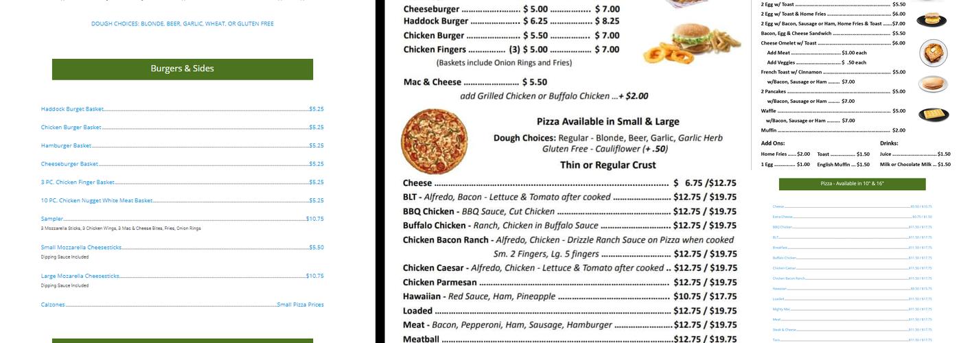 Rivers Edge Motel & PIZZA Menu