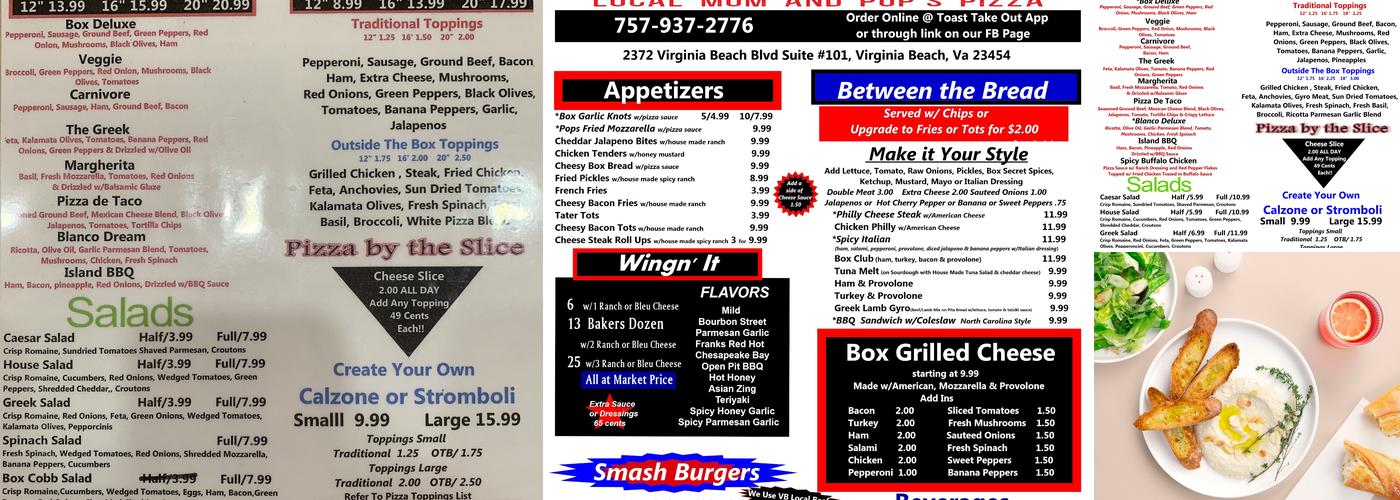 The Pizza Box Menu