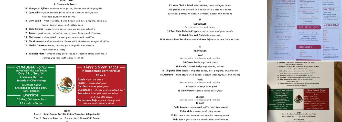 Gustavo's Mexican Restaurant Menu