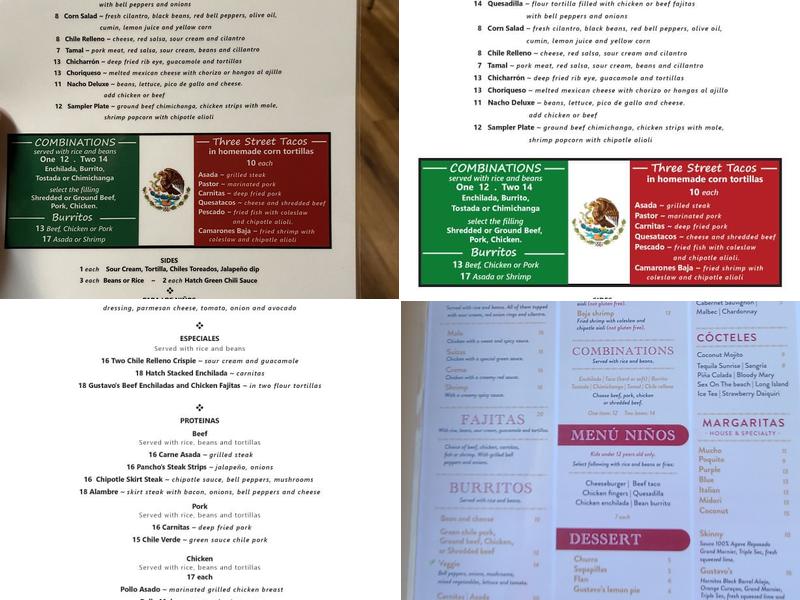 Gustavo's Mexican Restaurant Menu