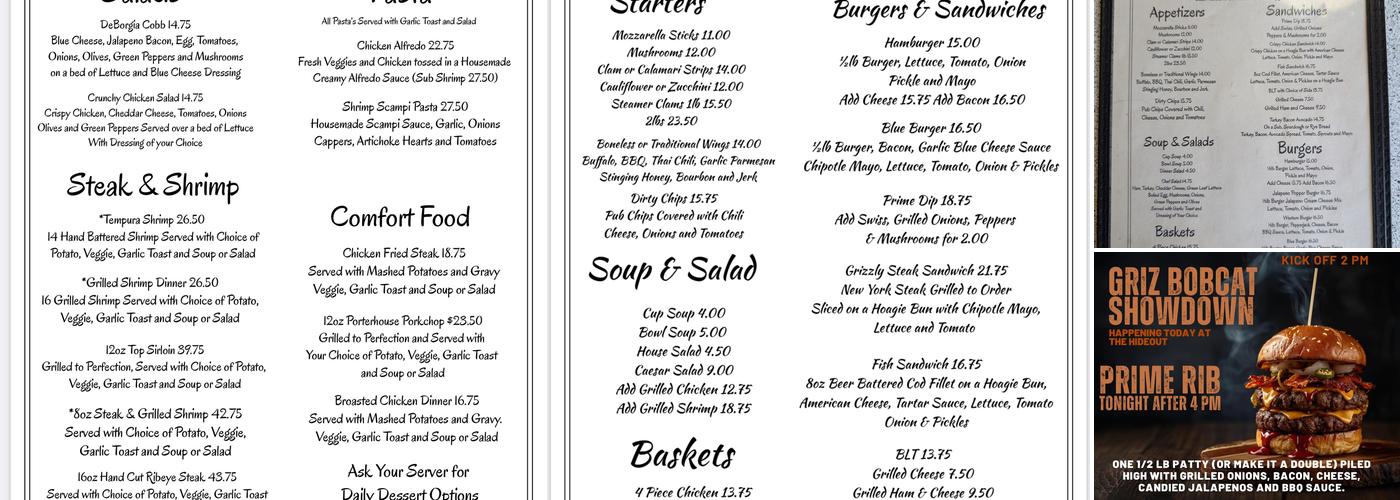 The Hideout Menu